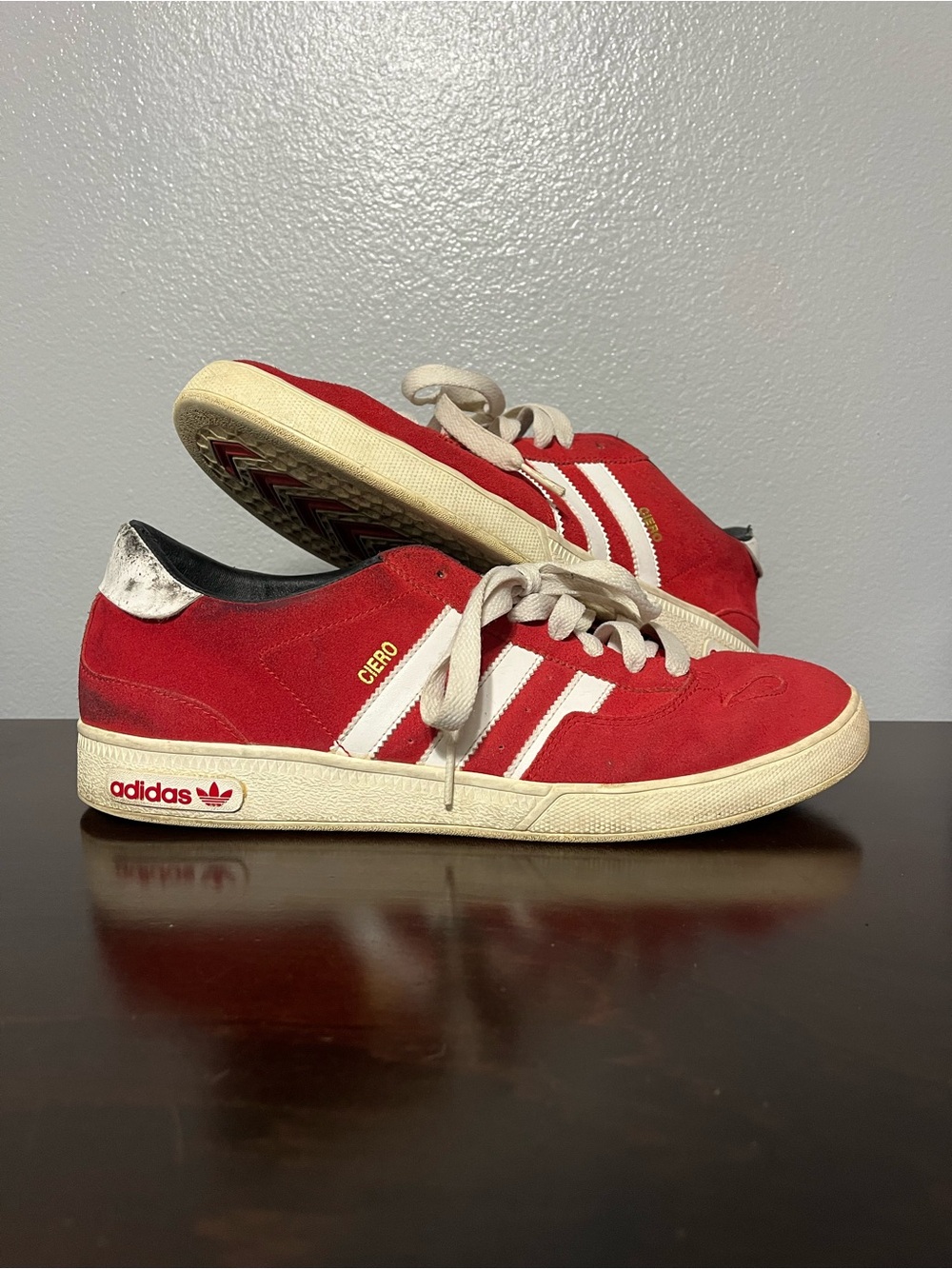 adidas Men’s Red Suede Sneakers with White Stripes